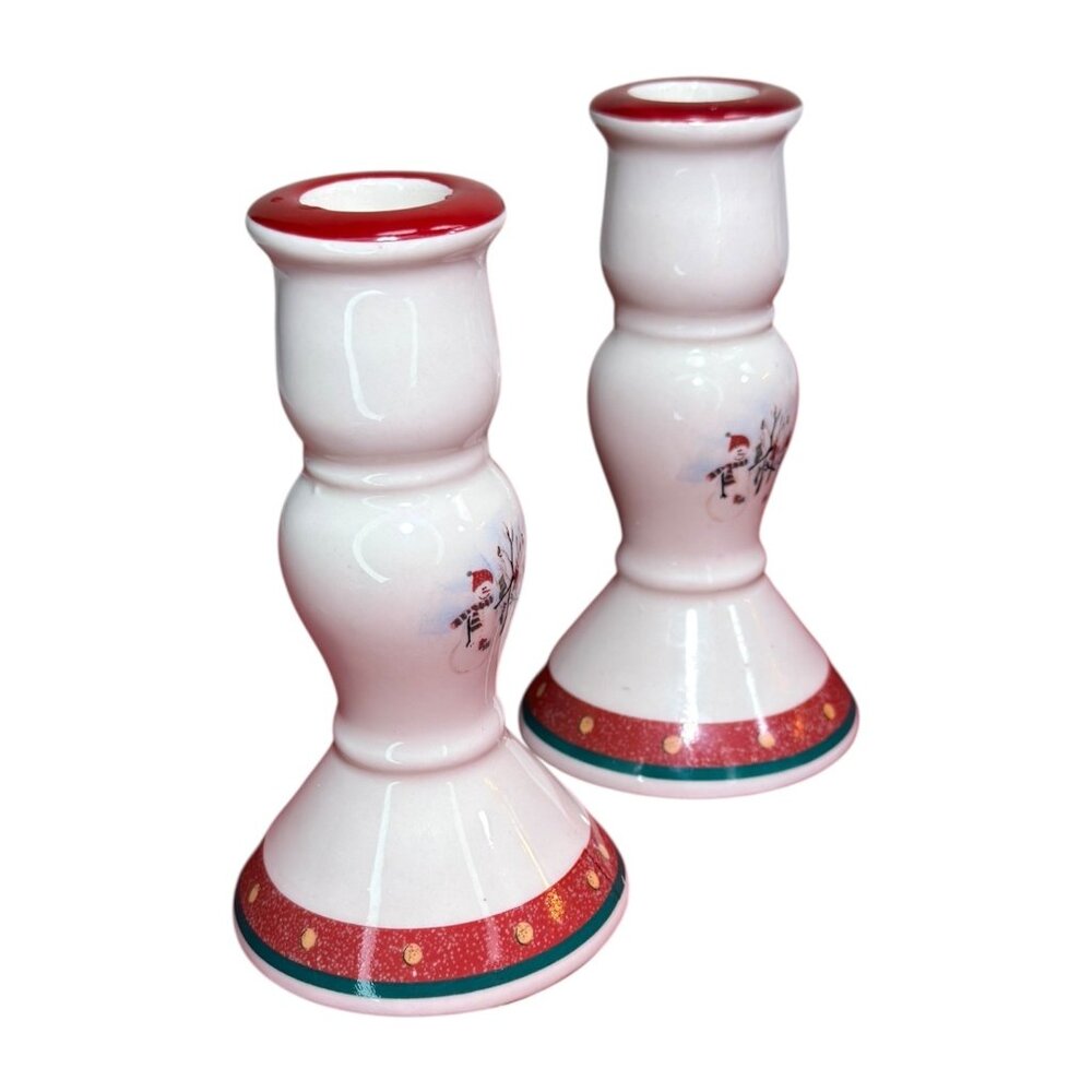 Vintage CIB Royal Seasons Ceramic Christmas Candle Holders With Snowman Design & - Picture 7 of 8